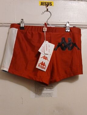 Kappa Red Shorts with White Side Stripe and Black Logo